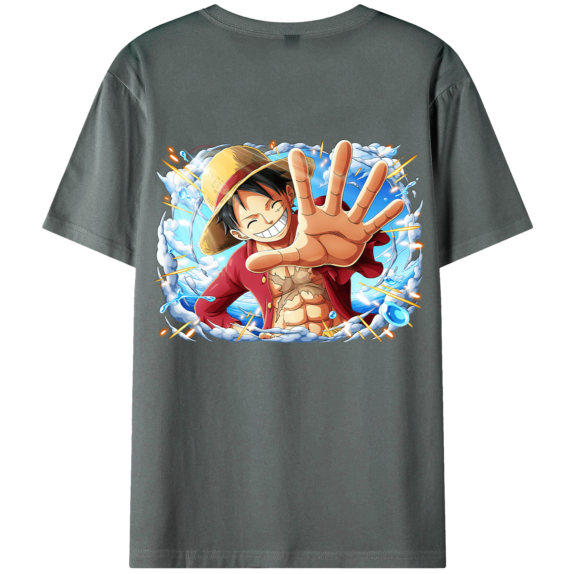 ワンピース モンキー・D・ルフィ ONE PIECE Monkey D. Luffy 綿100％ メンズ半袖Tシャツ（バックプリント） 通気性